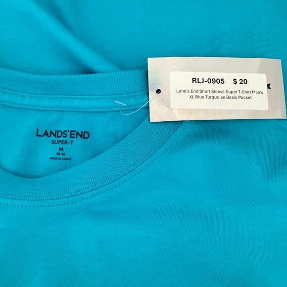 Land's End Short Sleeve Super T-Shirt Men's M Blue Turquoise Basic Pocket - Picture 3 of 5